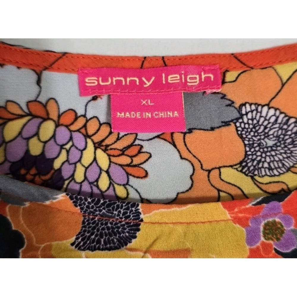 Sunny Leigh Women's XL Orange Floral Blouse Ruffle 3/4 Sleeves - Picture 3 of 8